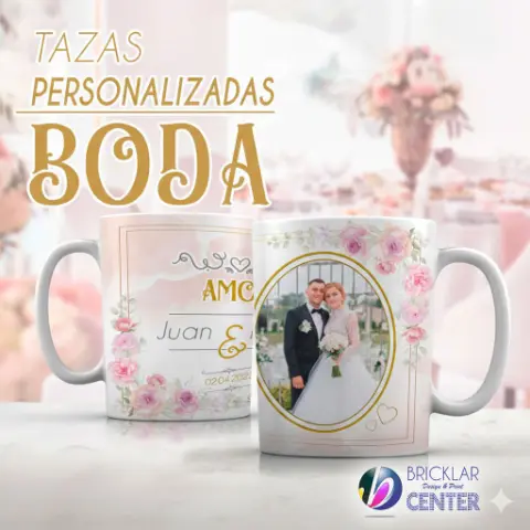 Tazas blancas personalizadas de Boda